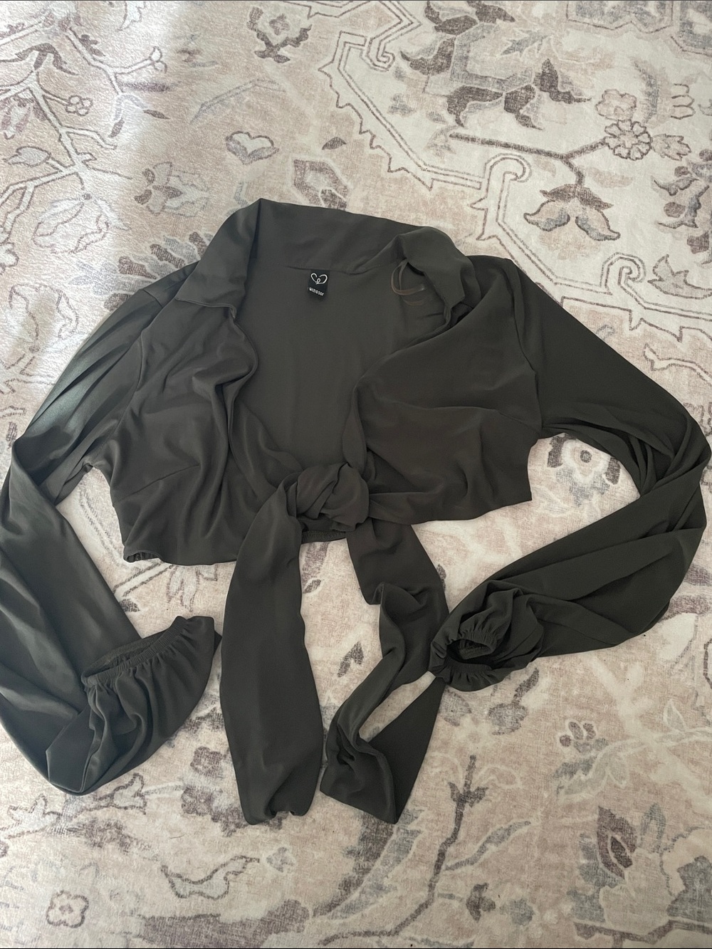 Windsor Olive Tie-Front Long Sleeve Crop Top